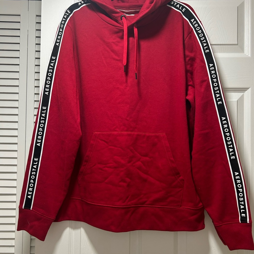 Aeropostale Men's Red Hoodie with Logo Stripes